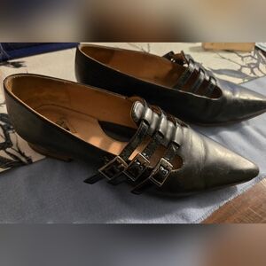 Black Leather Strappy Flats